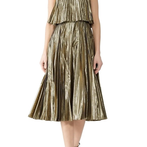 J. Crew / NWT Collection Pleated Gold Lamé Midi Dress Hollywood GLAM FLApper 12 - Picture 10 of 12
